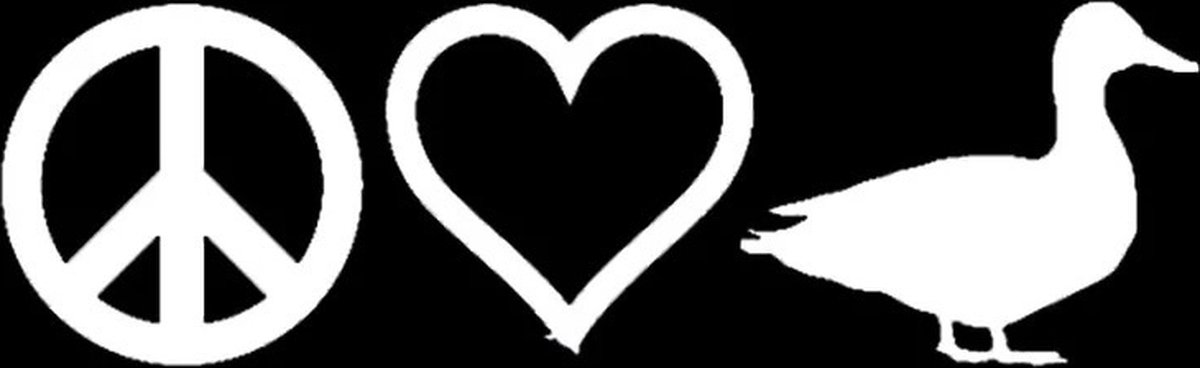 GoedeDoelen.Shop | Auto Sticker Peace Love Duck Zilver | Autosticker | Peace Love Sticker | Statement Sticker | Duck | Eend | Weersbestendig | 16 x 4,9 CM | Laptopsticker | Scootersticker | Koelkaststicker | Zilver Transparant
